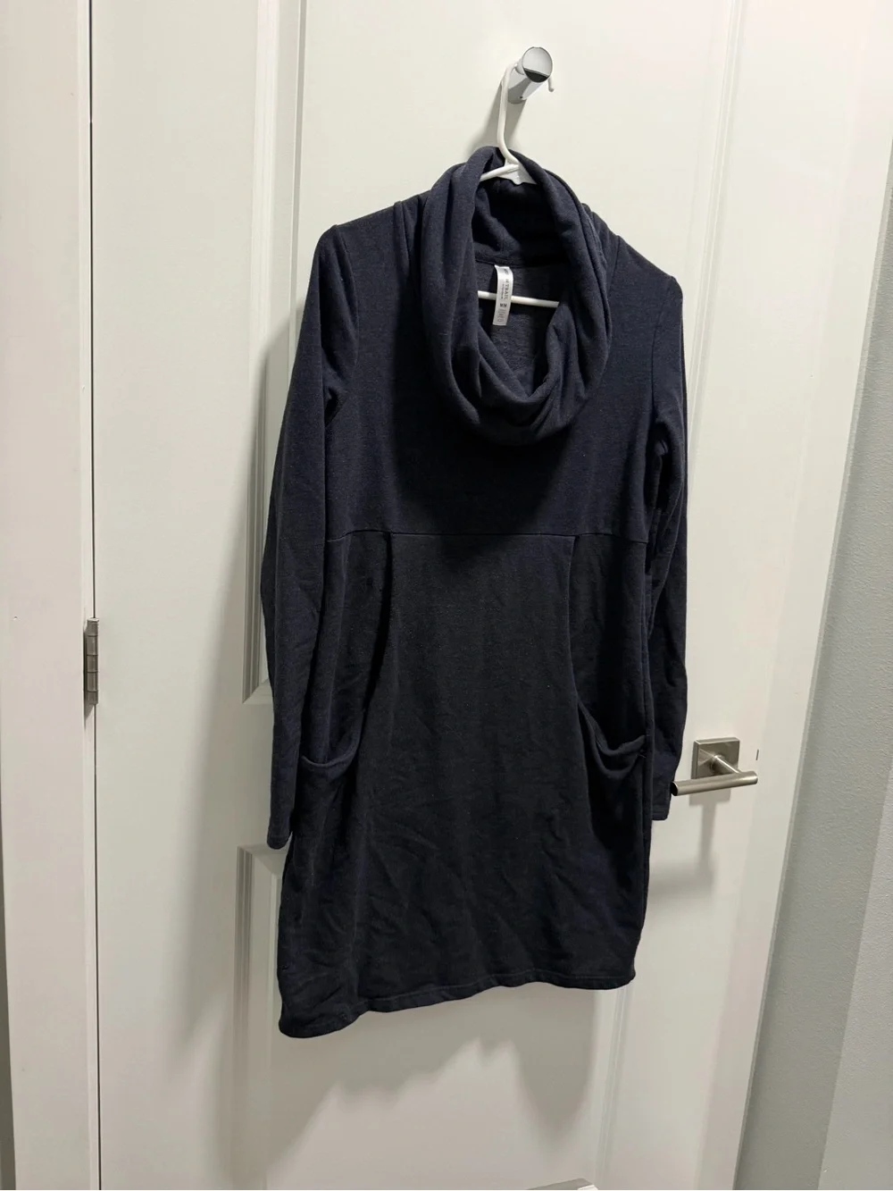 Cozy Cowl-Neck Tunic Sweater in Navy